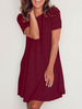 Frauen T-Shirt-Kleid Burgund CottonShort Ärmel Jewel Hals kurzes Kleid