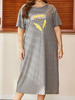 Frauen T-Shirt Kleider Grau Kurzarm Jewel Neck Shift Dress Sommerkleid