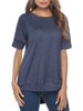 Frauen T-Shirt Kurzarm T-Shirts Dark Navy Cotton Blend Jewel Neck T-Shirt für Frauen
