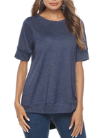 Frauen T-Shirt Kurzarm T-Shirts Dark Navy Cotton Blend Jewel Neck T-Shirt für Frauen