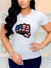 Frauen T-Shirt White Jewel Neck US Flag Print Polyester Baumwolle T-Shirt für Frauen