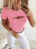 Frauen T-Shirts rosa Baumwollmischung Juwelenhals rosa ausgeschnitten lässige Frauen T-Shirt