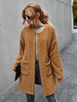 Frauen Teddybär Mantel Faux Shearling Rundhals Wintermäntel