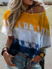 Frauen Tees Gelb Ombre Jewel Neck Polyester Casual Sommer Tee
