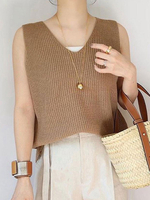 Frauen Top Kaffee Braun Cami V-Ausschnitt Acryl Gestrickt Casual Camis Für Frauen