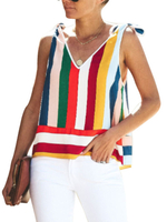 Frauen Top Weiß Cami Top V-Ausschnitt Regenbogen Streifen Polyester Casual Camis Für Frauen
