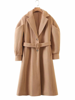 Frauen Trenchcoat Puffärmel Peacoat Belted Coat