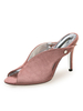 Frauen V-Schnitt Wildleder Pantoletten Peep Toe Backless Pfennigabsatz Schuhe