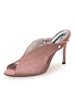 Frauen V-Schnitt Wildleder Pantoletten Peep Toe Backless Pfennigabsatz Schuhe