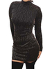 Frauen-Verein-Kleid-Schwarz-Juwel-Ausschnitt mit langen Ärmeln Polyester Sexy Kleid
