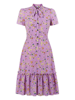 Frauen Vintage Kleid 1950er Jahre Turndown Kragen Kurzarm Ärmeln Mittel Rockabilly Kleid Midi Kleid