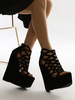 Frauen Wedge Sandalen Wunderschön ausgeschnitten Terry Black Wedge Heels