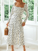 Frauen Weiß Maxikleider Lange Ärmel Schwarz Polka Dot Square Neck Polyester Bodenlanges Kleid