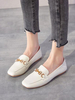 Frauen Weiß PU Leder Slipper Square Toe Metall Details Freizeitschuhe