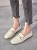 Frauen Weiß PU Leder Slipper Square Toe Metall Details Freizeitschuhe