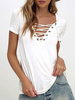 Frauen Weiß T-Shirt für Damen 2021 Lace Up Kurzarm V-Ausschnitt Sommer Casual Top