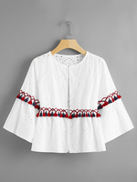 Frauen weiße Bluse böhmische lange Ärmel Baumwolle kurze Tops