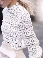 Frauen Weiße Bluse Jewel Neck Long Sleeves Tops