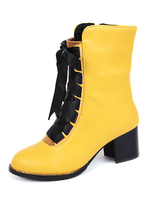 Frauen weißen Booties Leder Schnürschuh klobige Ferse kurze Stiefel