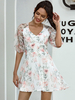 Frauen weißes Sommerkleid Flora bedrucktes kurzes Polyester-Strandkleid