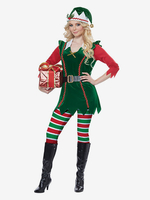 Frauen Weihnachten Tunika Kleid Grün Polyester Faser Kleid Hut Strumpfhosen Polyester Farbblock Weihnachtsferien Kostüme