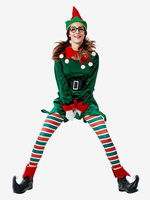 Frauen-Weihnachtsgrün-Polyester-Faser-Hut-Schärpe-Hosen-Polyester-zweifarbige Weihnachtsfeiertags-Kostüme