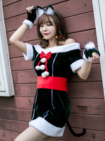 Frauen Weihnachtskostüm Full Set Tunika Kleid Tiefgrün Polyester Faser Schärpe Kleid Handschuhe Polyester Farbblock Weihnachtsferien Kostüme