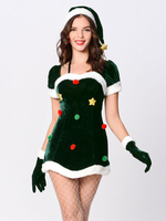 Frauen Weihnachtskostüme Rock Green Cord Kleidung Hut Flanell Artwork Weihnachtsferien Kostüme