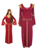 Frauen-Weinlese-Kostüm-Renaissance-dunkelrotes Maxi-Kleid mit Kopfschmuck