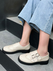 Frauen White Loafers Leder Runde Zehenschnalle Detail Slip On Schuhe