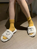 Frauen White Mules Chic künstliche kurze Plüsch Kunstpelz Slipper Mules Schuhe