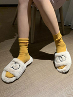 Frauen White Mules Chic künstliche kurze Plüsch Kunstpelz Slipper Mules Schuhe