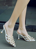 Frauen White Mules Leder Spitze Zehenperlen Slip On Schuhe