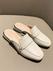 Frauen White Mules Leder Square Toe Perlen Slip-On Slide Schuhe