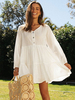 Frauen White Shift Kleider Jewel Neck Polyester Langarm Tunika Kleid