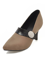 Frauen Wildleder Heels Khaki spitze Zehe Strass Patchwork Slip On Pumps