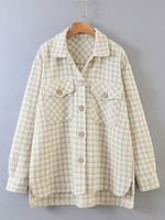 Frauen Winterjacke Aprikose Turndown Kragen Langarm Plaid Jacken