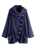 Frauen Wintermantel Dark Navy Langarm Knöpfe Korean Velvet Hooded Sweatshirt