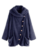 Frauen Wintermantel Dark Navy Langarm Knöpfe Korean Velvet Hooded Sweatshirt
