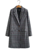 Frauen Wintermäntel Grau Plaid Turndown Kragen Langarm Trenchcoat