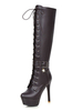 Frauen Winterstiefel schnüren Reißverschluss Schnalle Stiletto Perlen braune High Heel Platform kniehohe Stiefel