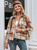 Frauen Wolljacke Orange Urndown Kragen Plaid Polyester Langarm Jacke