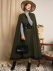 Frauen Wollmäntel Übergroßen Cape Mantel Poncho Hunter Grün Rundhals Bogen Schärpe Wintermäntel
