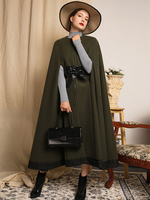 Frauen Wollmäntel Übergroßen Cape Mantel Poncho Hunter Grün Rundhals Bogen Schärpe Wintermäntel