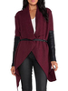 Frauen Wrap Coat Langarm-Gürtel PU Patch unregelmäßigen Saum Wasserfall Coat