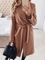 Frauen Wrap Mäntel Khaki Umlegekragen Langarm Lace Up Lange Wintermantel