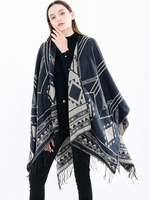Frauen Wrap Schal übergroßen Fringe geometrische Strickwaren Poncho Cape