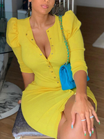 Frauen Yellow Bodycon Kleider Kurzarm Sexy Jewel Neck Sheath Kleid