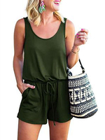 Frauen Zwei Stück Sets Dunkelgrün Polyester Shorts Sleeveless Juwel Hals Cami Top Sommer Outfit