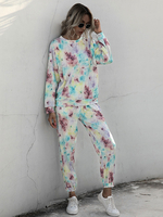 Frauen Zwei Stück Sets Lila Polyester Jewel Neck Tie Dye Classic Long Sleeves Outfit